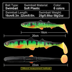 Spinpoler Shad Jointed Soft Swimbait – 25g/58g Sinking Lure for Perch & Pike Fishing