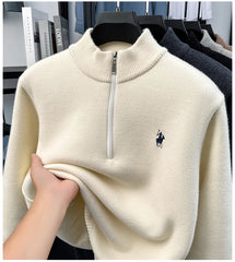 High-Quality Me Half-Zip Sweater – Designer Knit Pullover with Plush Warm Lining & Embroidered Horse Logo