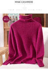 Women’s Mink Cashmere Pullover Sweater – High Collar