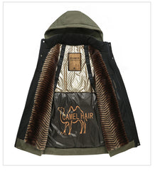 Luxury Camel Fleece Men’s Parka – Heavy Plush Winter Windbreaker