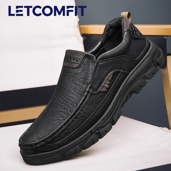 LETCOMFIT Men’s Slip-On Leather Loafers – Anti-Skid All-Season Shoes