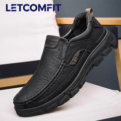 LETCOMFIT Men’s Slip-On Leather Loafers – Anti-Skid All-Season Shoes