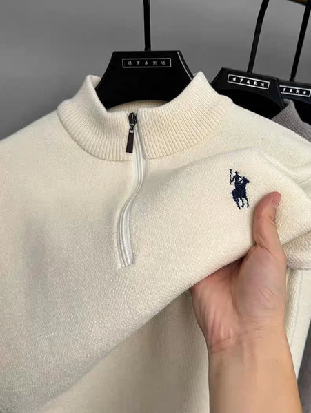 High-Quality Me Half-Zip Sweater – Designer Knit Pullover with Plush Warm Lining & Embroidered Horse Logo