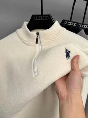 High-Quality Me Half-Zip Sweater – Designer Knit Pullover with Plush Warm Lining & Embroidered Horse Logo