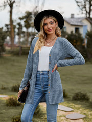 Women’s V-Neck Ribbed Button Cardigan Jacket