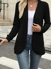 Women’s Solid Color Pit Stripe Cardigan – Soft Brushed Casual Jacket