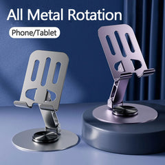 All-Metal Aluminum 360° Rotating Phone Stand – Folding Double-Shaft Holder