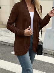 Women’s Solid Color Pit Stripe Cardigan – Soft Brushed Casual Jacket