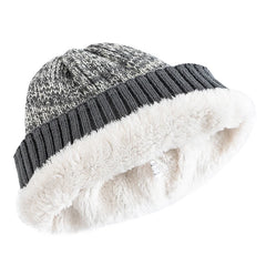 Unisex Two-Tone Fur-Lined Winter Beanie – Warm Knitted Fashion Hat