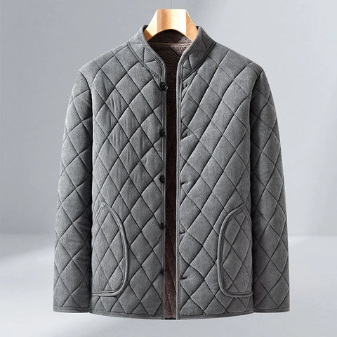 Men’s Winter Windproof Padded Jacket – Thick Fleece-Lined Diamond Quilted Coat