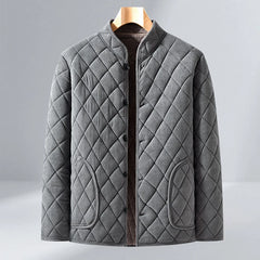 Men’s Winter Windproof Padded Jacket – Thick Fleece-Lined Diamond Quilted Coat