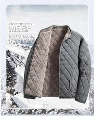 Men’s Winter Windproof Padded Jacket – Thick Fleece-Lined Diamond Quilted Coat