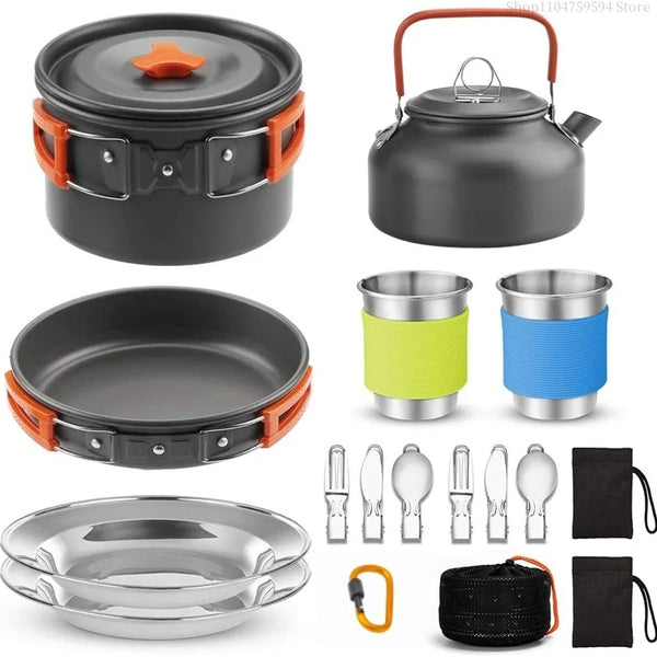 2–3 Person Camping Cookware Set – Folding Pot & Kettle Combination Outdoor Cooking Kit