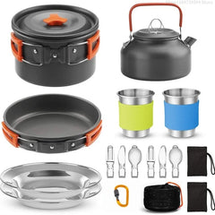 2–3 Person Camping Cookware Set – Folding Pot & Kettle Combination Outdoor Cooking Kit