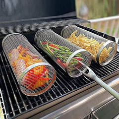 Outdoor Rolling Grill Basket – Round BBQ Cage for Camping & Picnic Cooking