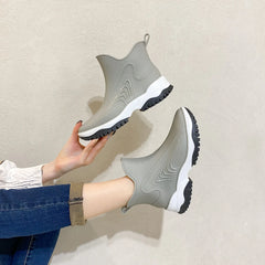 Women’s Waterproof Slip-On Ankle Rain Boots – PVC Anti-Slip Platform Shoes