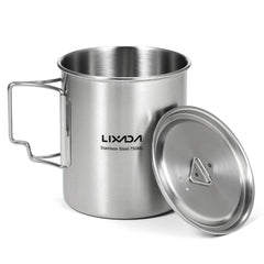 LIXADA 750ml Stainless Steel Camping Mug with Lid & Foldable Handle