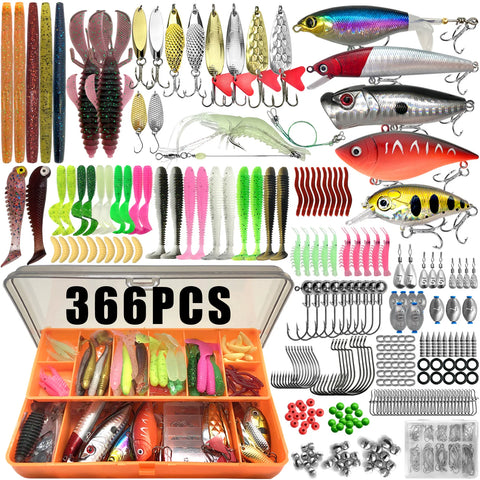 Multi-Lure Fishing Kit with Tackle Box – 86 to 366pcs