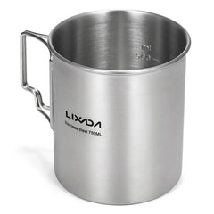 LIXADA 750ml Stainless Steel Camping Mug with Lid & Foldable Handle